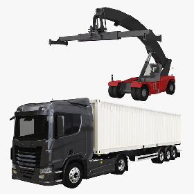 3D Reach Stacker and Container Truck model